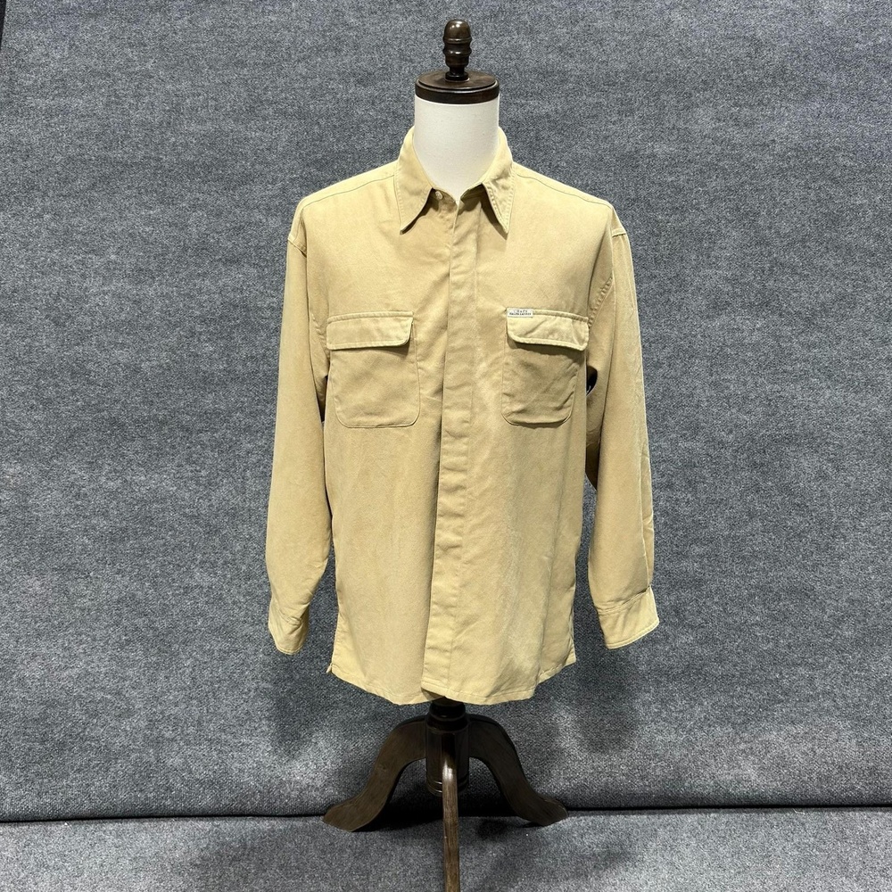 Chaps Ralph Lauren Shirt Mens Large Beige Microfiber Long Sleeve Button Front